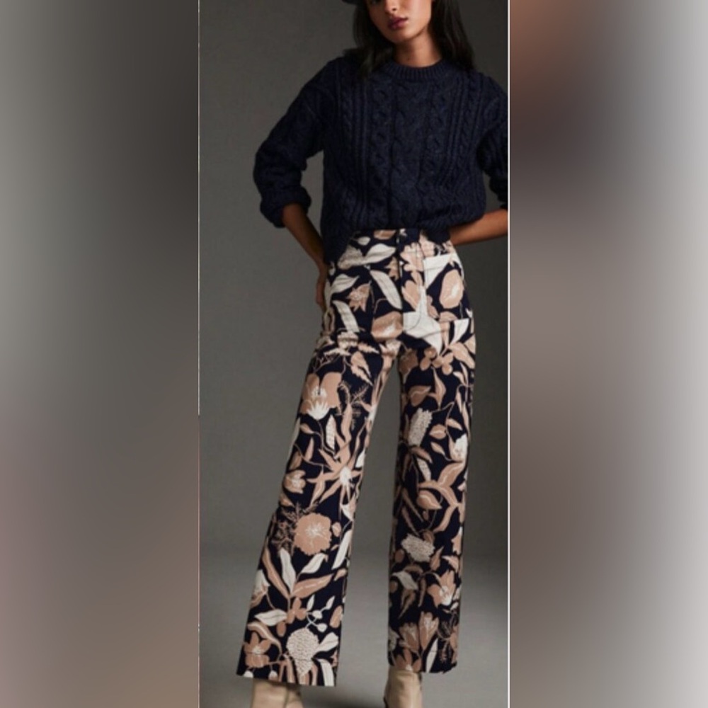 MAEVE Anthropologie | Colette cropped pant navy floral print